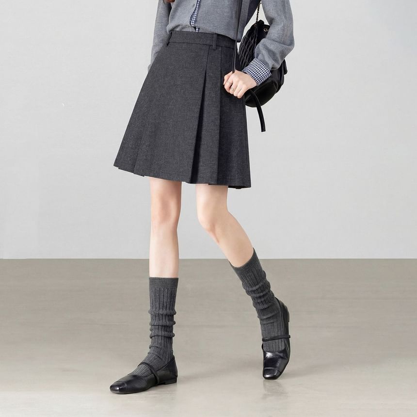 Black High Waist Plain Pleated Mini A-Line Skirt - Altfashion Shop