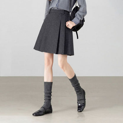 Black High Waist Plain Pleated Mini A-Line Skirt - Altfashion Shop