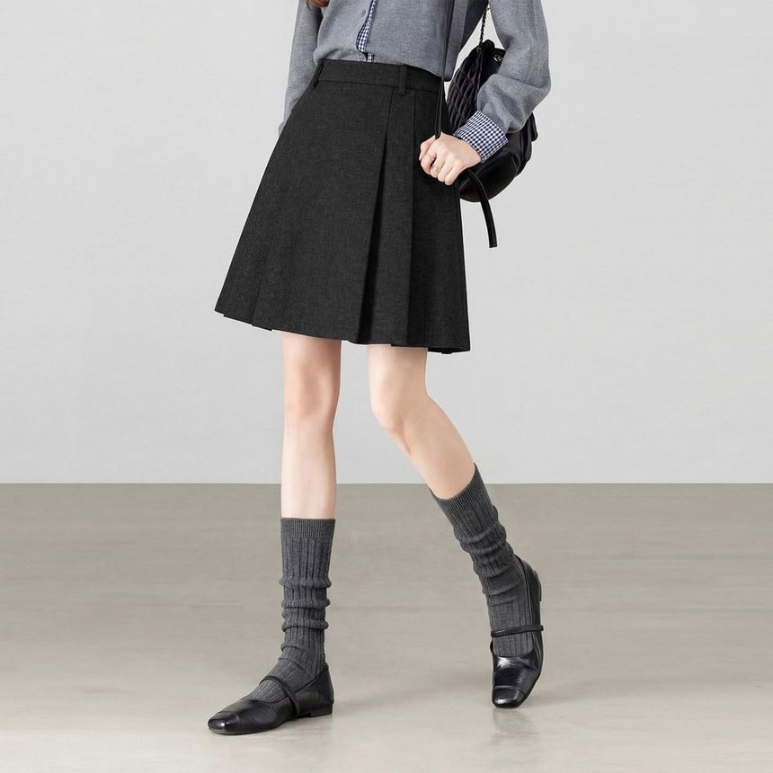 Black High Waist Plain Pleated Mini A-Line Skirt - Altfashion Shop