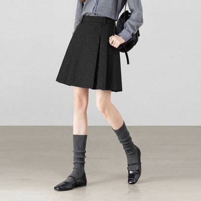 Black High Waist Plain Pleated Mini A-Line Skirt - Altfashion Shop