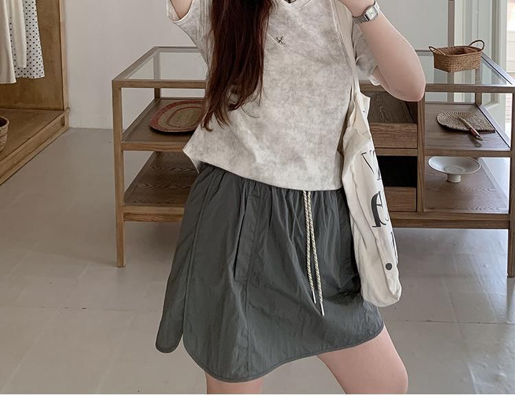 Black Drawstring Waist Plain Mini A-Line Skirt - Altfashion Shop