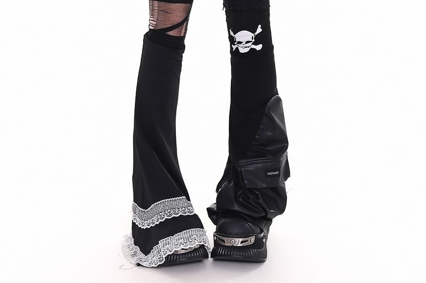 Black Low Waist Asymmetrical Lace A-Line Skirt - Altfashion Shop