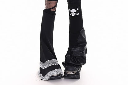 Black Low Waist Asymmetrical Lace A-Line Skirt - Altfashion Shop