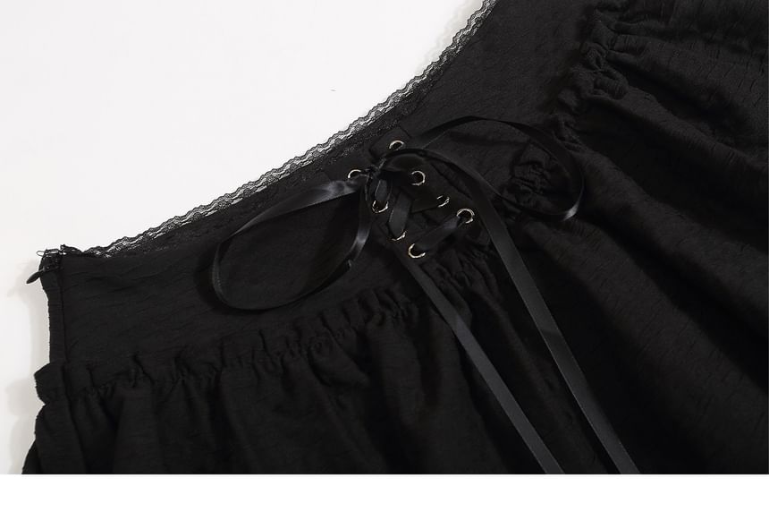 Black Mid-Rise A-Line Tiered Mini Skirt - Altfashion Shop