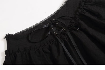 Black Mid-Rise A-Line Tiered Mini Skirt - Altfashion Shop