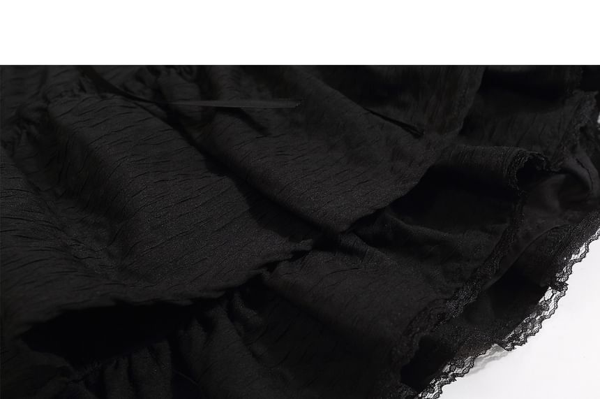 Black Mid-Rise A-Line Tiered Mini Skirt - Altfashion Shop