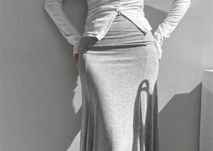 Black High Waist Plain Ruched Maxi Mermaid Skirt - Altfashion Shop