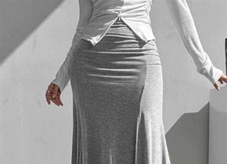 Black High Waist Plain Ruched Maxi Mermaid Skirt - Altfashion Shop