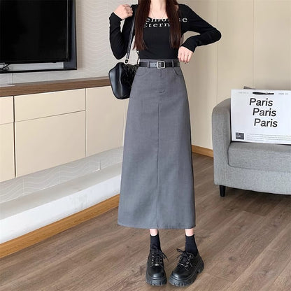 Black High-Waisted A-Line Midi Skirt - Altfashion Shop