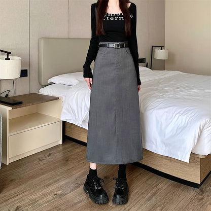 Black High-Waisted A-Line Midi Skirt - Altfashion Shop