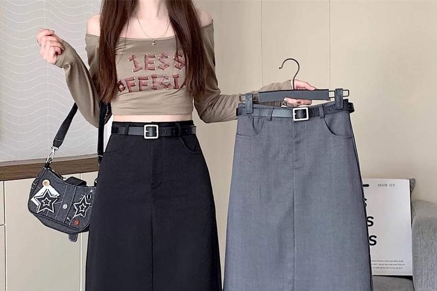 Black High-Waisted A-Line Midi Skirt - Altfashion Shop