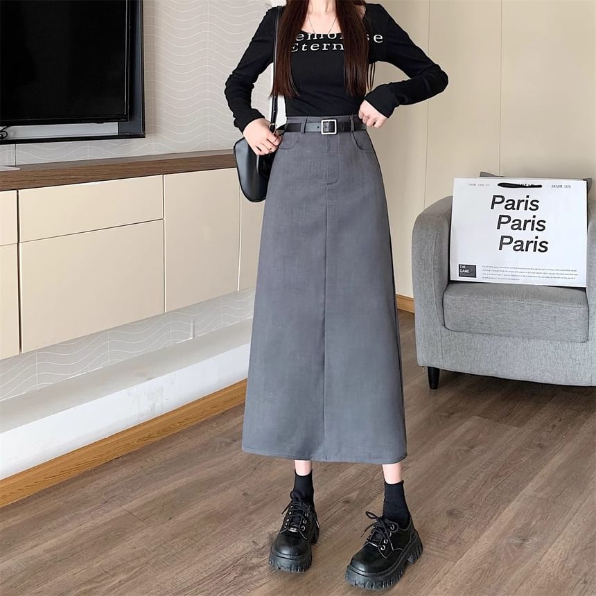 Black High-Waisted A-Line Midi Skirt - Altfashion Shop