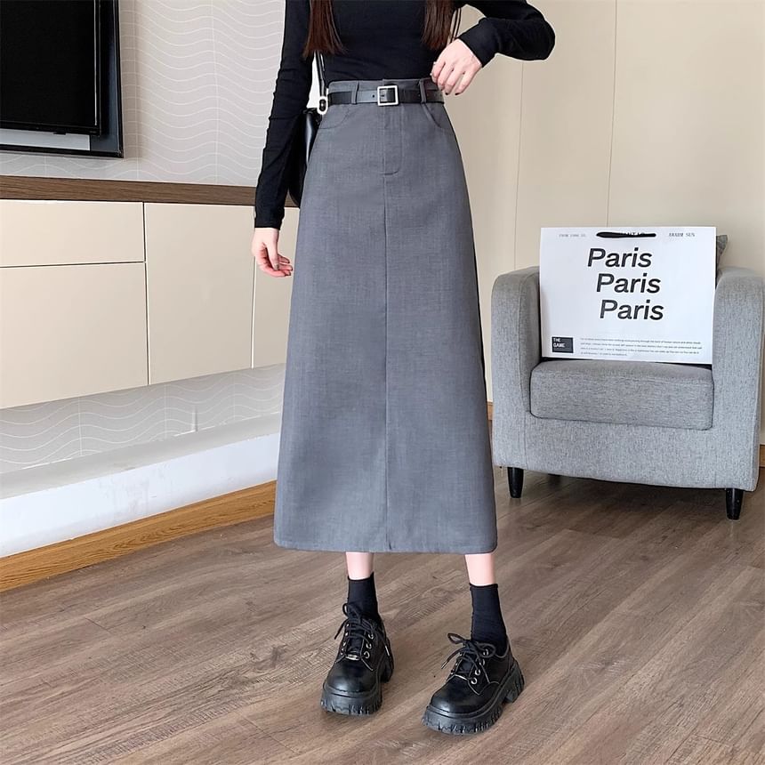 Black High-Waisted A-Line Midi Skirt - Altfashion Shop