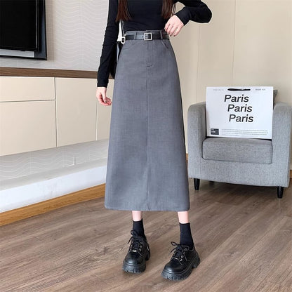 Black High-Waisted A-Line Midi Skirt - Altfashion Shop