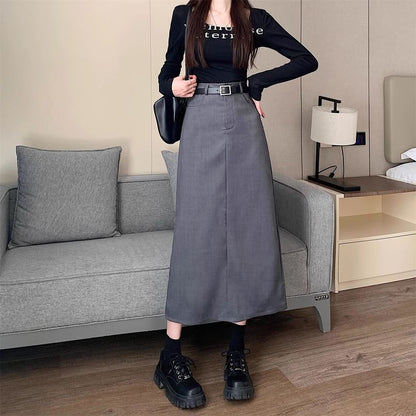 Black High-Waisted A-Line Midi Skirt - Altfashion Shop