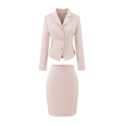 Notch Lapel Single-Breasted Plain Blazer with High Waist Pencil Skirt - Altfashion Shop
