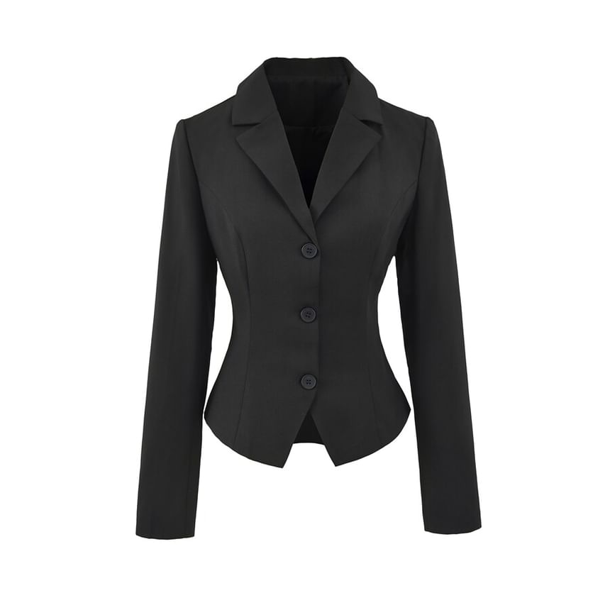 Notch Lapel Single-Breasted Plain Blazer with High Waist Pencil Skirt - Altfashion Shop