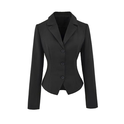 Notch Lapel Single-Breasted Plain Blazer with High Waist Pencil Skirt - Altfashion Shop
