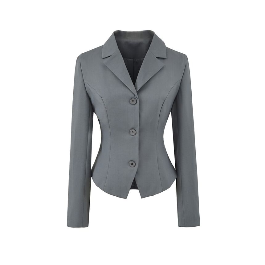 Notch Lapel Single-Breasted Plain Blazer with High Waist Pencil Skirt - Altfashion Shop
