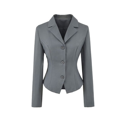 Notch Lapel Single-Breasted Plain Blazer with High Waist Pencil Skirt - Altfashion Shop