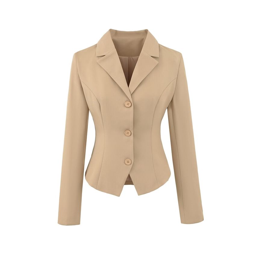 Notch Lapel Single-Breasted Plain Blazer with High Waist Pencil Skirt - Altfashion Shop