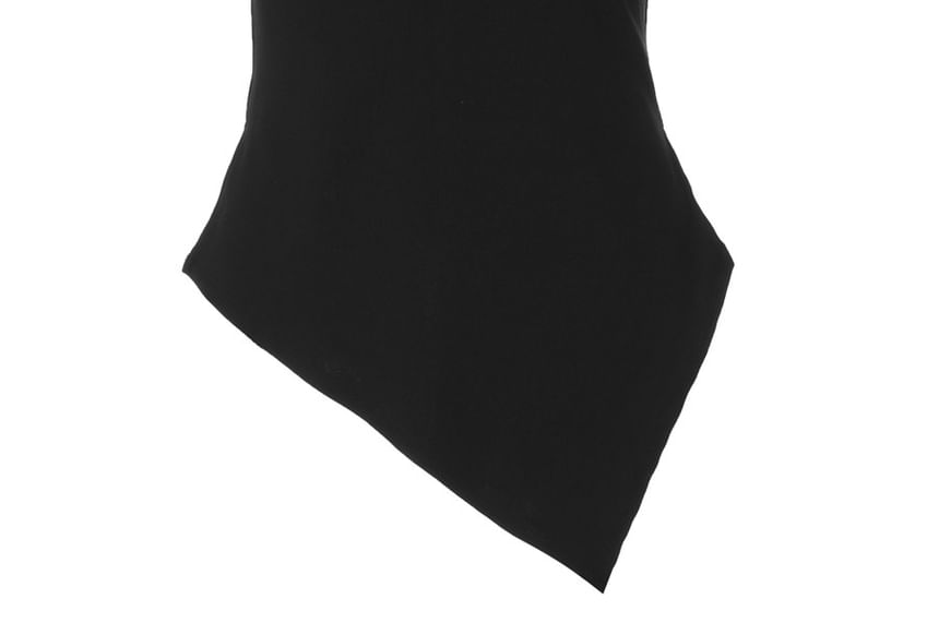 Asymmetric Cut-Out Mock Neck Fitted Tank Top