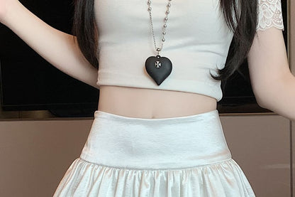 Black High-Waisted Satin Bubble Hem Mini A-Line Skirt - Altfashion Shop