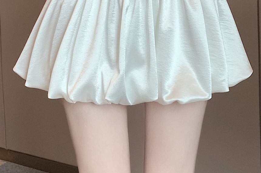 Black High-Waisted Satin Bubble Hem Mini A-Line Skirt - Altfashion Shop