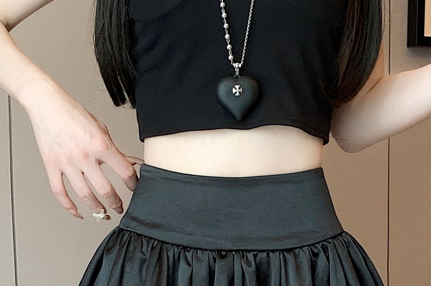 Black High-Waisted Satin Bubble Hem Mini A-Line Skirt - Altfashion Shop