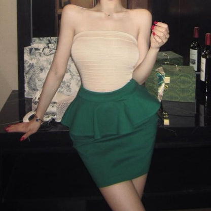 Black Strapless Tube Top with Ruffled Mini Pencil Skirt - Altfashion Shop