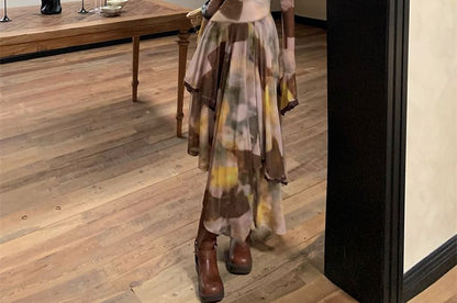 Long-Sleeve Off Shoulder V-Neck Twisted Ruched Maxi A-Line Dress