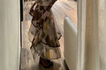 Long-Sleeve Off Shoulder V-Neck Twisted Ruched Maxi A-Line Dress