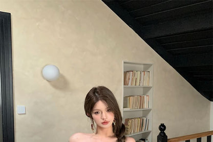 Long-Sleeve Off Shoulder V-Neck Twisted Ruched Maxi A-Line Dress