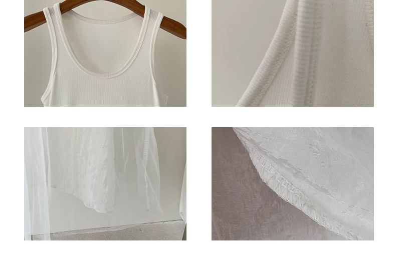 Scoop Neck Plain Panel Mesh Maxi A-Line Tank Dress