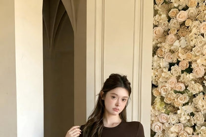Casual Crew Tee with Sheer Dotted A-Line Mini Skirt Set