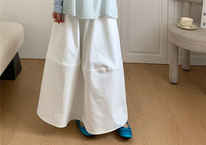 Crew Neck Button-Up Plain Cardigan / Striped Camisole Top / High Waist Maxi A-Line Skirt / Set