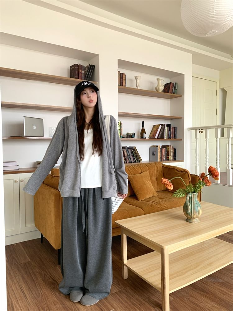 Oversized Zip Hoodie with Wide Leg Pants