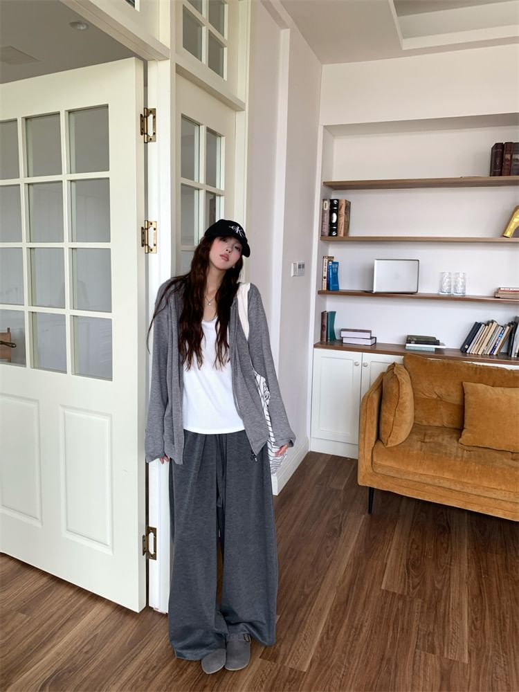 Oversized Zip Hoodie with Wide Leg Pants