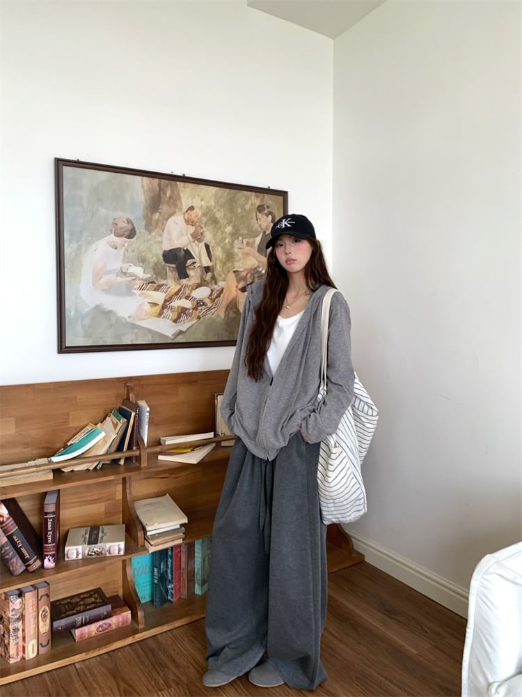 Oversized Zip Hoodie with Wide Leg Pants