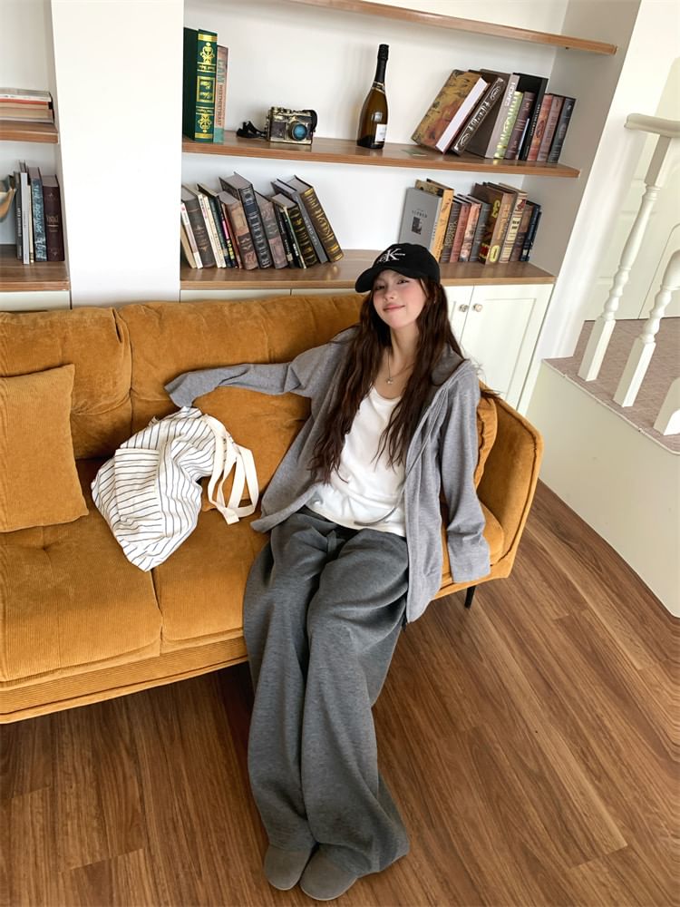 Oversized Zip Hoodie with Wide Leg Pants