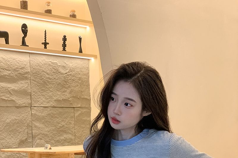 Striped Contrast Trim Crew Neck Long Sleeve Tee