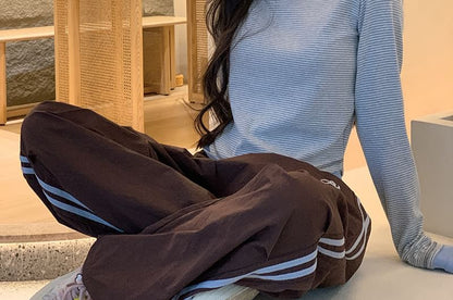 Striped Contrast Trim Crew Neck Long Sleeve Tee