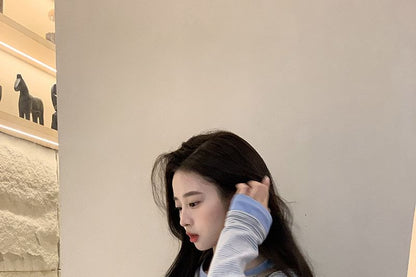 Striped Contrast Trim Crew Neck Long Sleeve Tee