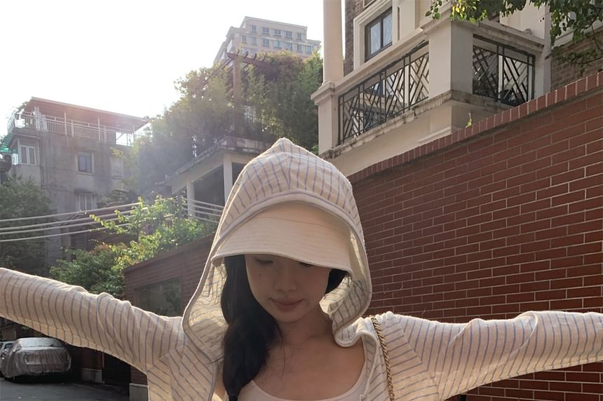 Zippered Striped Hoodie