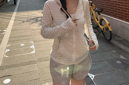 Zippered Striped Hoodie