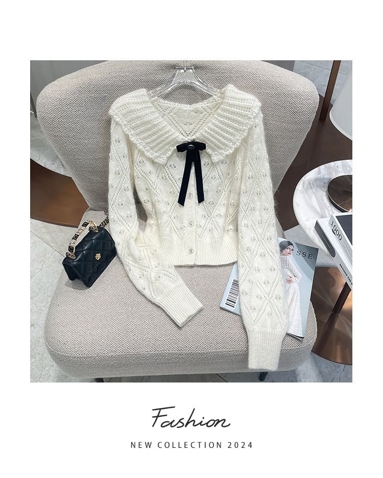 Collared Pointelle Button Up Cardigan