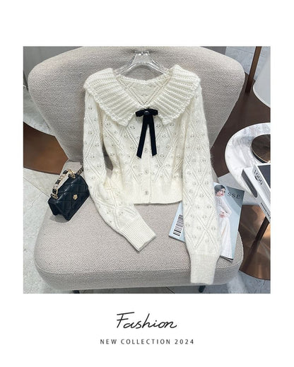 Collared Pointelle Button Up Cardigan