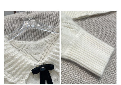 Collared Pointelle Button Up Cardigan