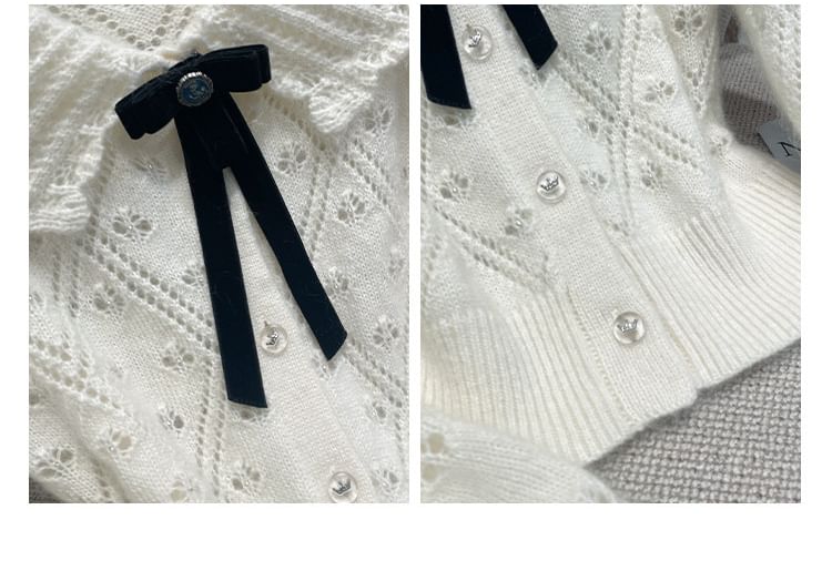Collared Pointelle Button Up Cardigan