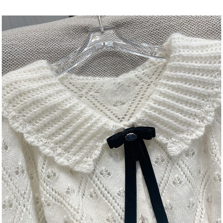 Collared Pointelle Button Up Cardigan